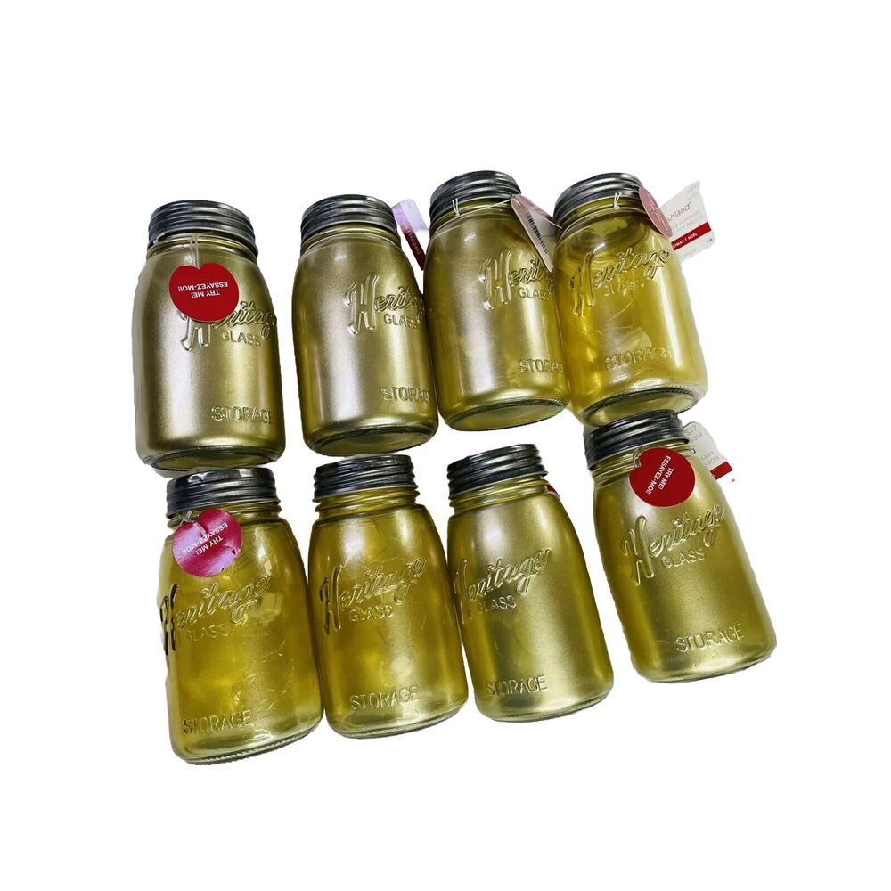 Gold Painted Ashland Mason Jar Luminary Lot Of 8 Set Home Decoration